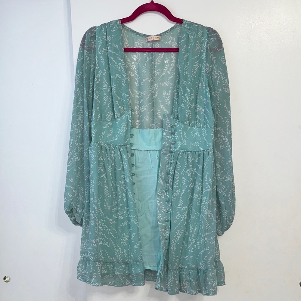 Verge Girl Floral Sheer Mini Dress in Teal